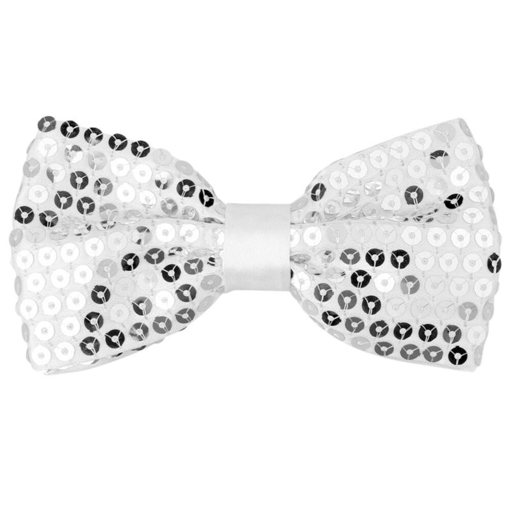 Sequin Shiny Bowtie Sparkling Adjustable Neck Solid Color Bow Ties White